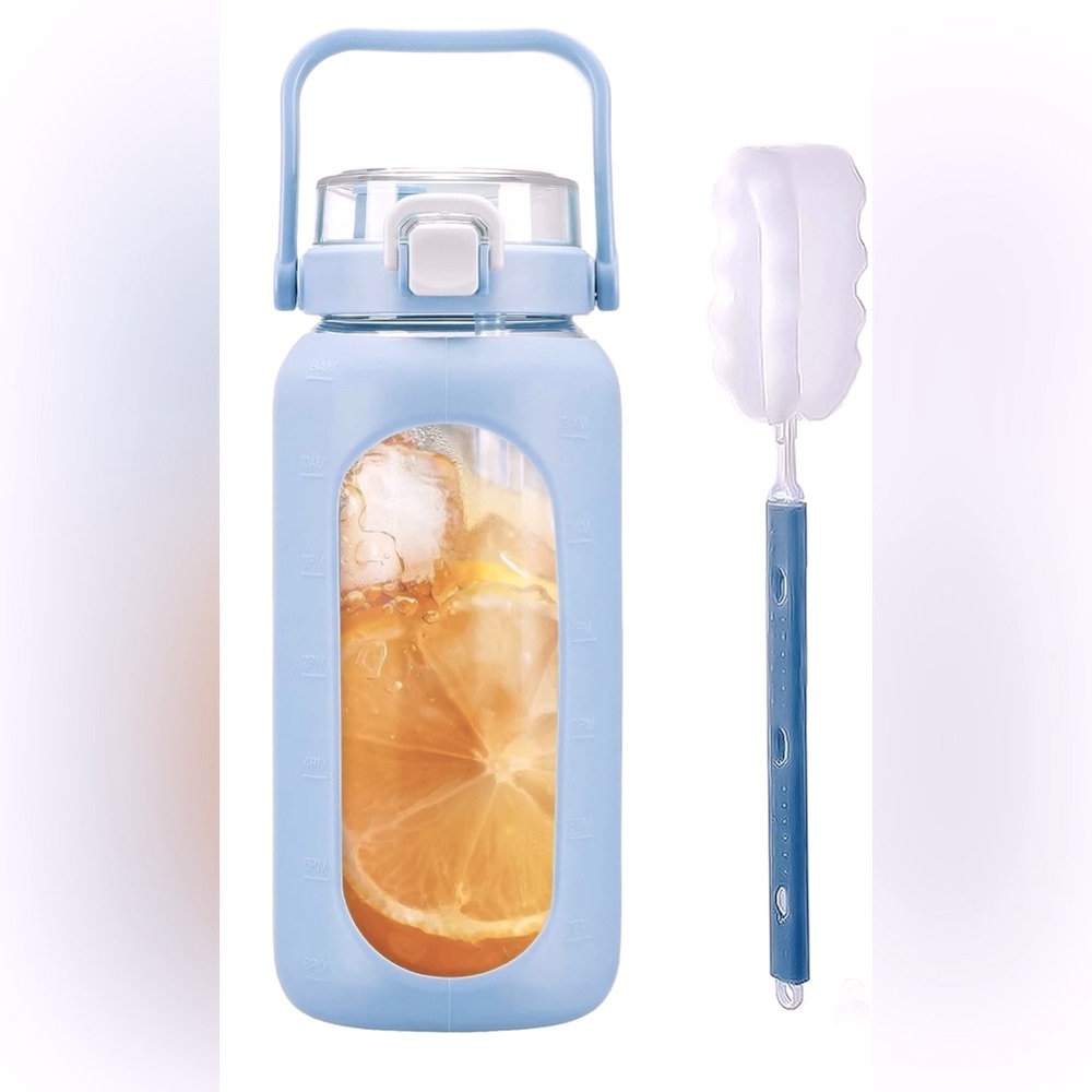 BlueGo Glass Water Bottle with Straw